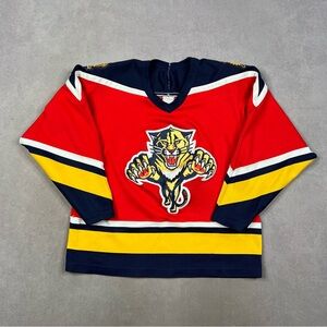 CCM Florida Panthers Navy, Red & White Hockey Jersey Collar Detail Vintage